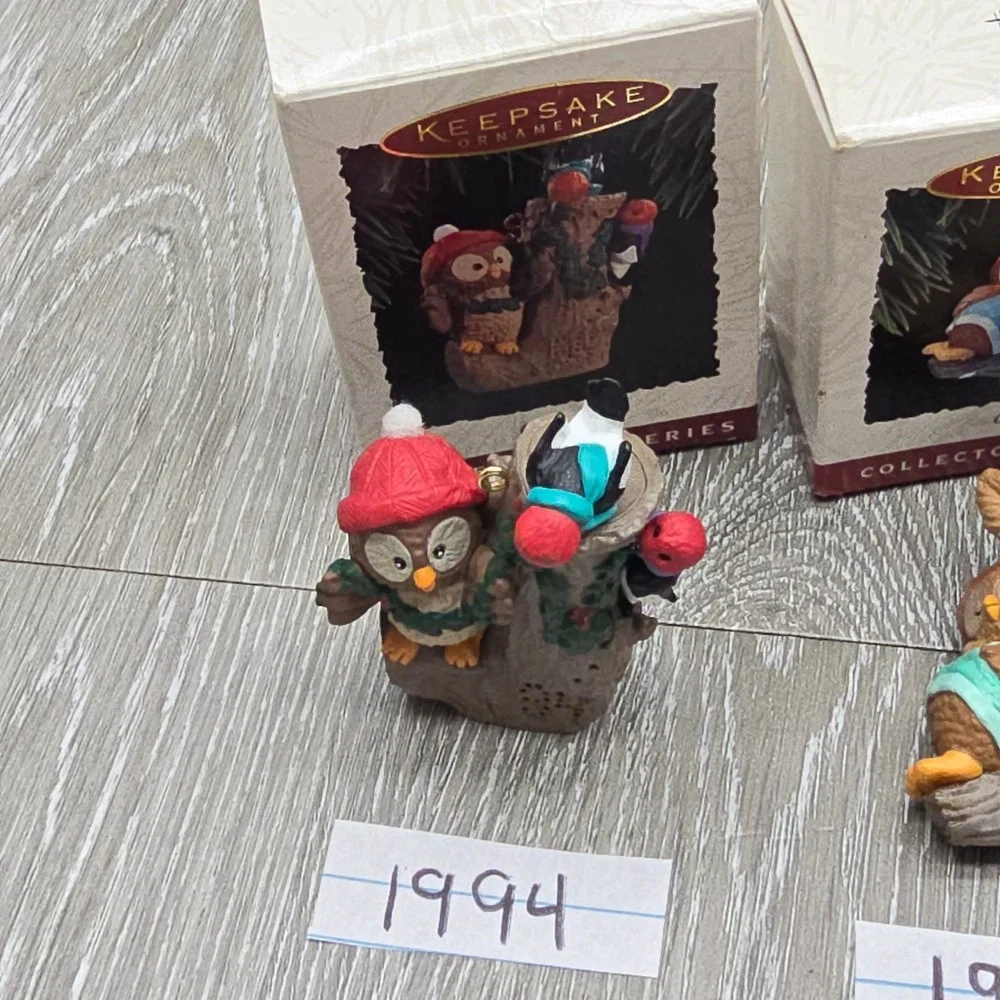 Vintage Hallmark Owl Ornament Lot 1983-1994 Owliver Series Christmas Boxed 9pc‎